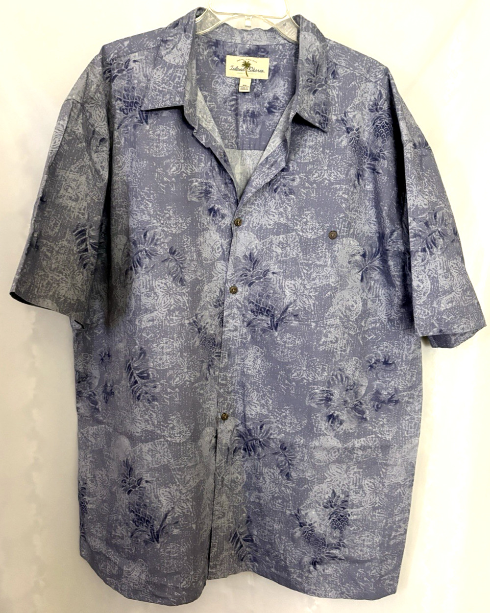 Island Shores Men Size XXL Hawaiian Camp Shirt Slate Blue 100% Cotton Button Up